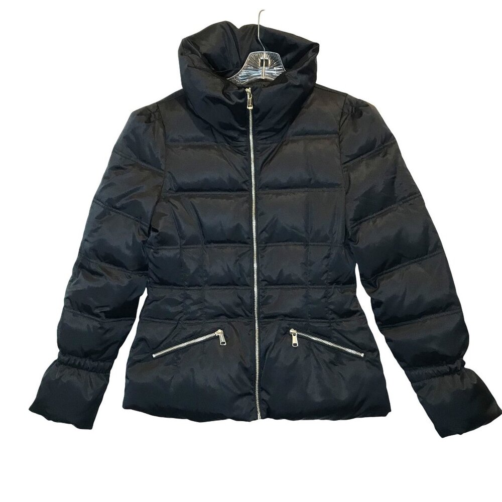 Andrew Marc Womens M Black Down Puffer Coat Stretch Jacket Short
